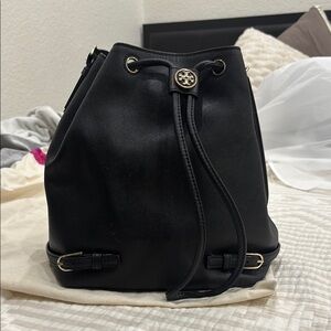 Tory Burch Black Drawstring Bucket Bag with Dust Bag